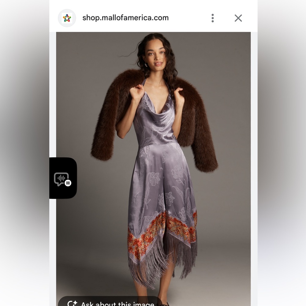 Anthropologie Purple Fringe Cowl Neck Jumpsuit